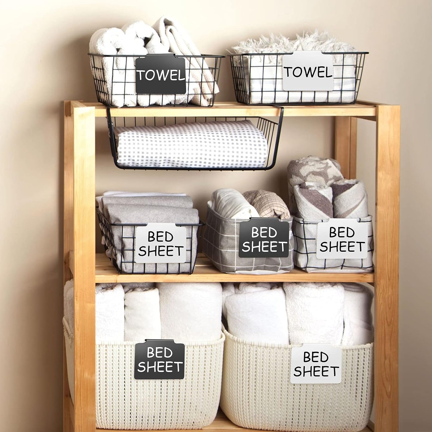 32 Pieces Basket Labels Clip Set, Include 30 Kitchen Clip Label Holder Removable PVC Bin with 2 Chalk Marker for Basket Pantry Organization Box (White Label Clip, Black Pen)