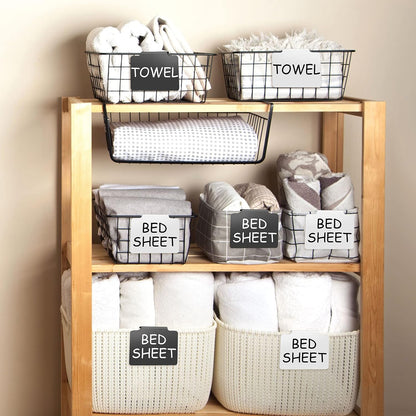 32 Pieces Basket Labels Clip Set, Include 30 Kitchen Clip Label Holder Removable PVC Bin with 2 Chalk Marker for Basket Pantry Organization Box (White Label Clip, Black Pen)