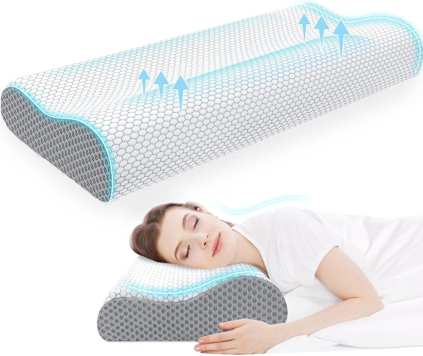 Neck Pillow for Sleeping, Ergonomic Cervical Bed Pillow, Blue Standard Size | Memory Foam Bed Pillow for Side Back Stomach Sleepers, Contour Fit Neck Pillow for Sleeping and Neck Pain Relief