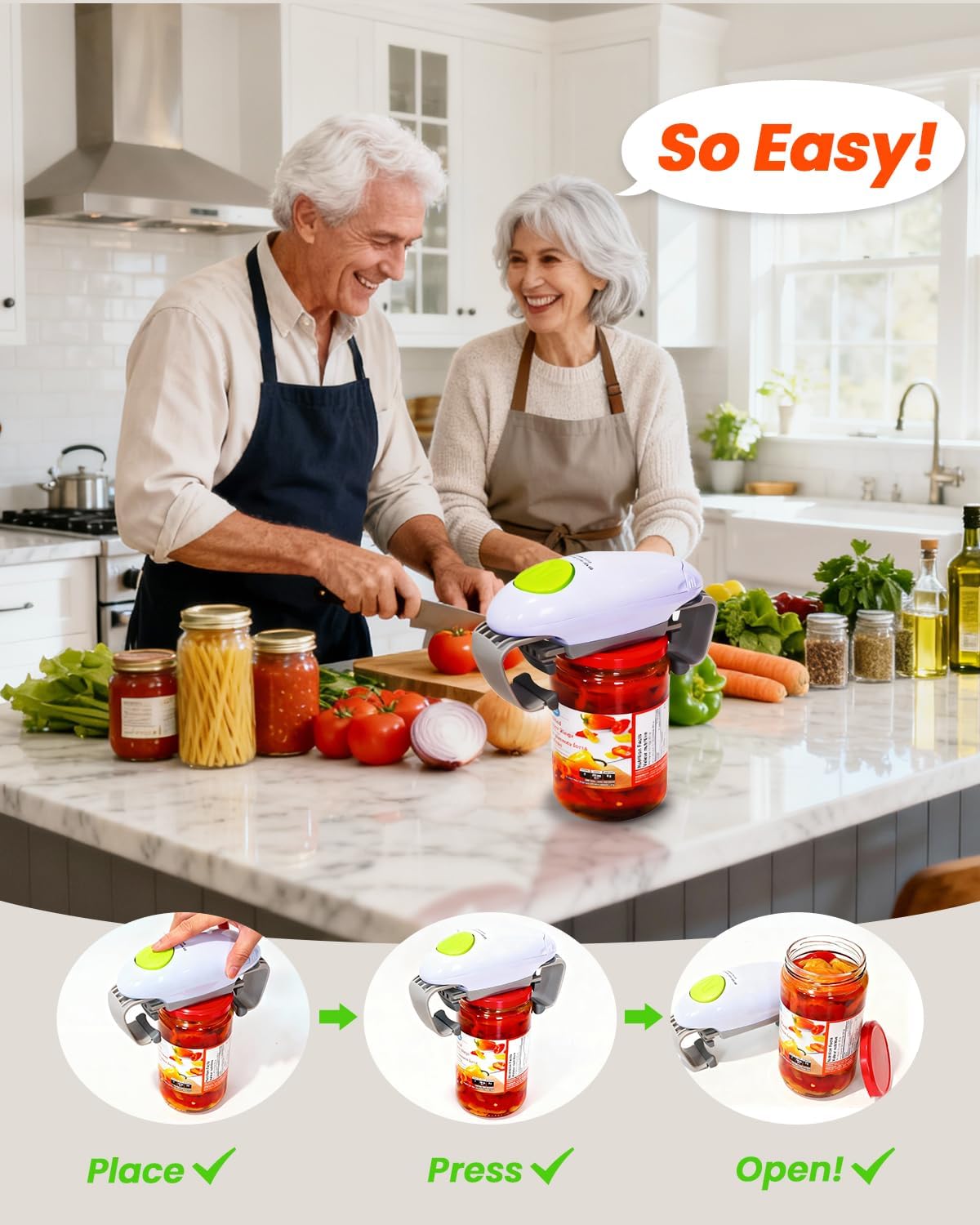 Electric Jar Opener for Arthritis Hands, Automatic Glass Jar Opener for Seniors, Bottle Opener for Weak Hands RA Suffers, Powerful Kitchen Gaget Suitable for Different Sizes of Jars