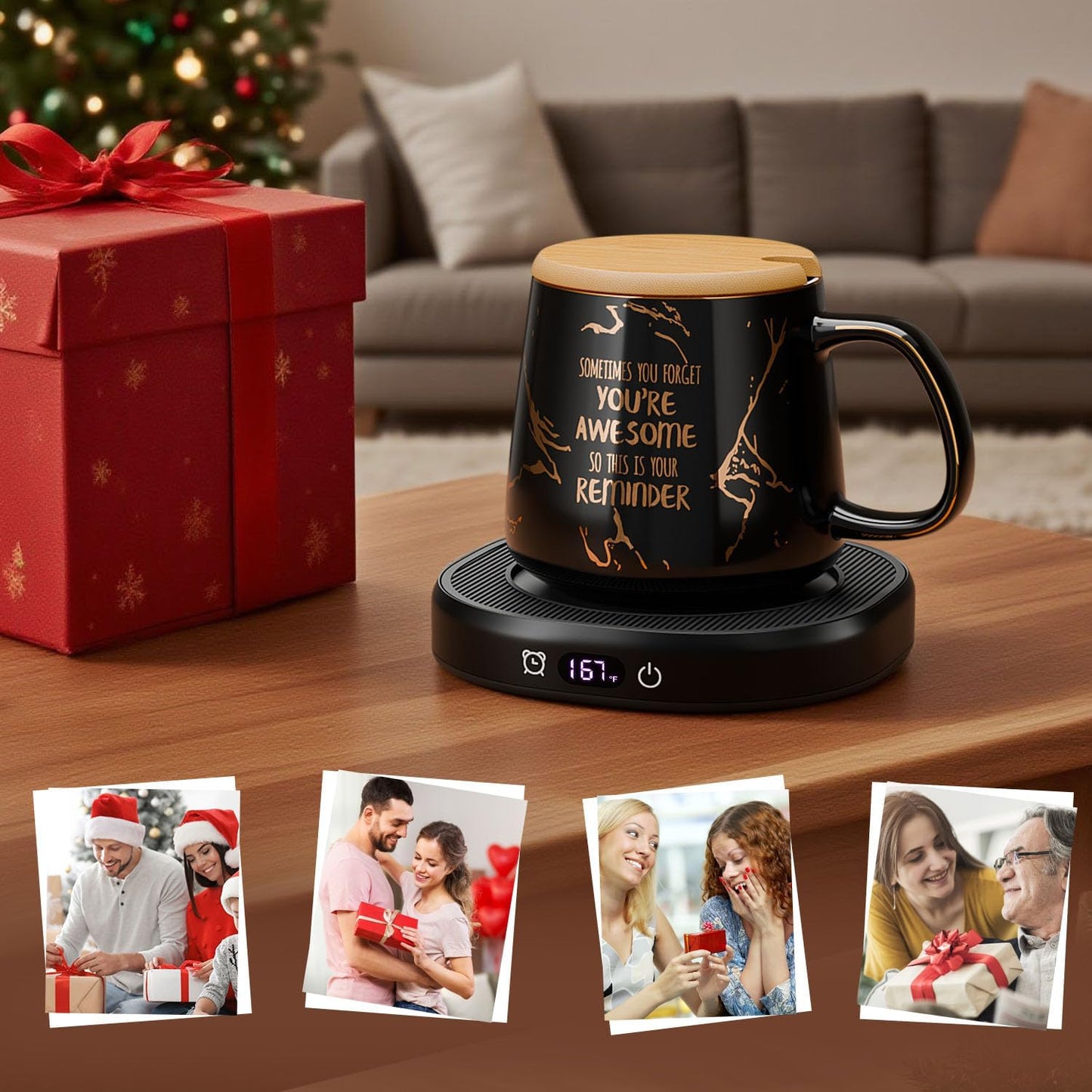 Coffee Mug Warmer Set for Desk, Smart Heated Electric Tea Cup Warmer Plate | Coffee Lover Mug and Warmer Set, Office Home Beverage Warming Candle Heater, 4-Temp Control 8H Auto Shut Off, Men Women Gift