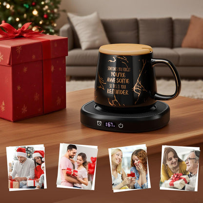 Coffee Mug Warmer Set for Desk, Smart Heated Electric Tea Cup Warmer Plate | Coffee Lover Mug and Warmer Set, Office Home Beverage Warming Candle Heater, 4-Temp Control 8H Auto Shut Off, Men Women Gift