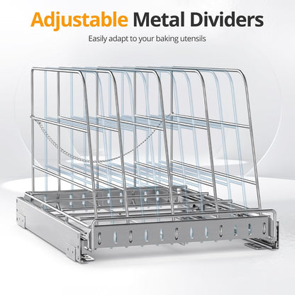 Pull Out Cabinet Organizer for Cutting Board, Cookie Sheet, Baking Sheet | Stainless Steel Sliding Rack for Bakeware & Trays, Heavy-Duty Cutting Board Organizer