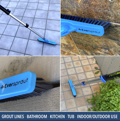 EVERSPROUT 1.5-to-3 Foot Grout Brush Scrubber Pro w/Long Handle Pole | Stiff V-Shape Bristles Built for Corners & Tough Grime | Swivel Design Cleans Shower Tile, Kitchen, Bathroom, Outdoor Concrete
