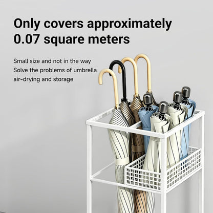 Freestanding Umbrella Stand Rack for Entryway, Metal Umbrella Holder with Removable Drip Tray and Storage Basket, Large Capacity Organizer for Long and Folding Umbrellas Indoor Office Home (Black)