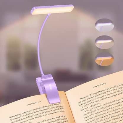 Gritin 19 LED Rechargeable Book Light for Reading in Bed | Eye Caring 3 Color Temps,Stepless Dimming Brightness,Memory Function,90 Hrs Runtime Lightweight Clip on Light for Book Lovers
