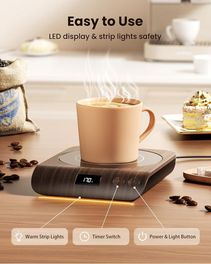 Gaiatop Coffee Mug Warmer, 50W Smart Cup Warmers, Fast Heating Plate-Black | 3 Temperature Settings, 2-10H Auto Shut Off and Warm Strip Indicator Lights, for Tea Milk Cocoa Candle, Stocking Stuffers