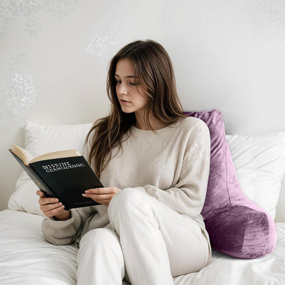 OAISZ Reading Pillow for Sitting in Bed with Shredded Memory Foam, Grey | 19-Inch Back Pillow for Sitting Up in Bed, Extended Arms, Side Pockets, Supportive Adjustable Pillow Removable Washable Cover