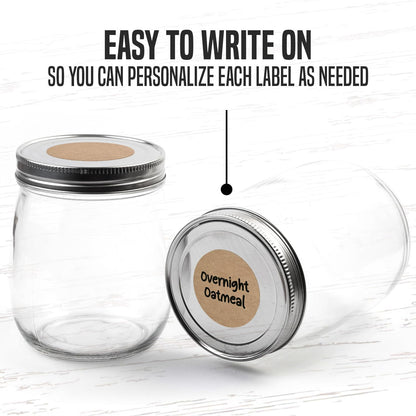 Dissolvable Canning Labels 0.5in Round, Removable Kraft Mason Jar Stickers | Water soluble, no residue, write on with pen, 200 per pack, jam, preserves, pantry, freezer, spice bottles, food storage
