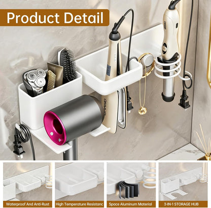 5 in 1 Hair Dryer Holder Hair Tool Organizer Metal Wall Mount (Black) | Curling iron and flat iron storage, Heavy-duty metal rack for styling tools, Cluttered countertops solution for space saving