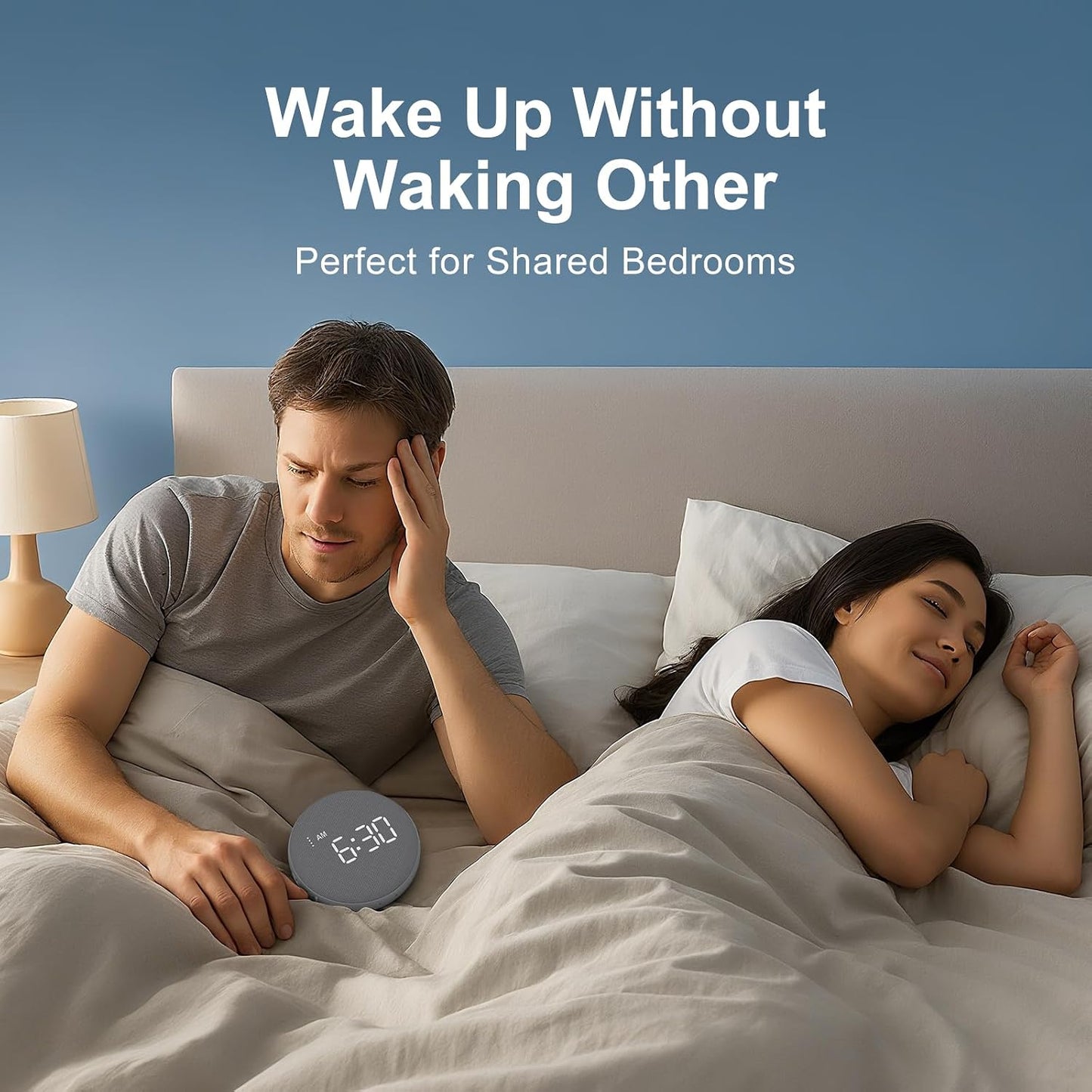 REACHER Super Loud Vibrating Alarm Clock for Heavy Sleepers Adults Teens | strong vibration,cordless freedom, under-pillow bed shaker, rechargeable battery, auto-dim clock, portable for travel