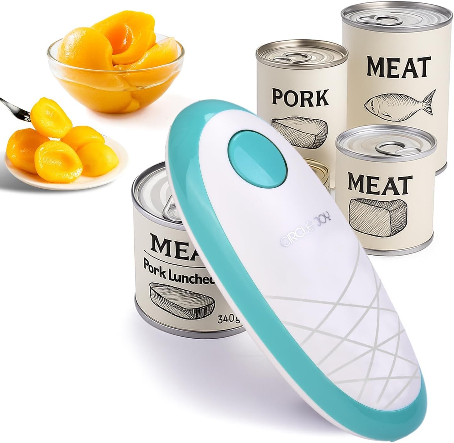 CIRCLE JOY Electric Can Opener, One-Touch Automatic Can Opening with Smooth Edges, Food Safety Handheld Battery-Operated Can Opener for Kitchen and Seniors, Blue