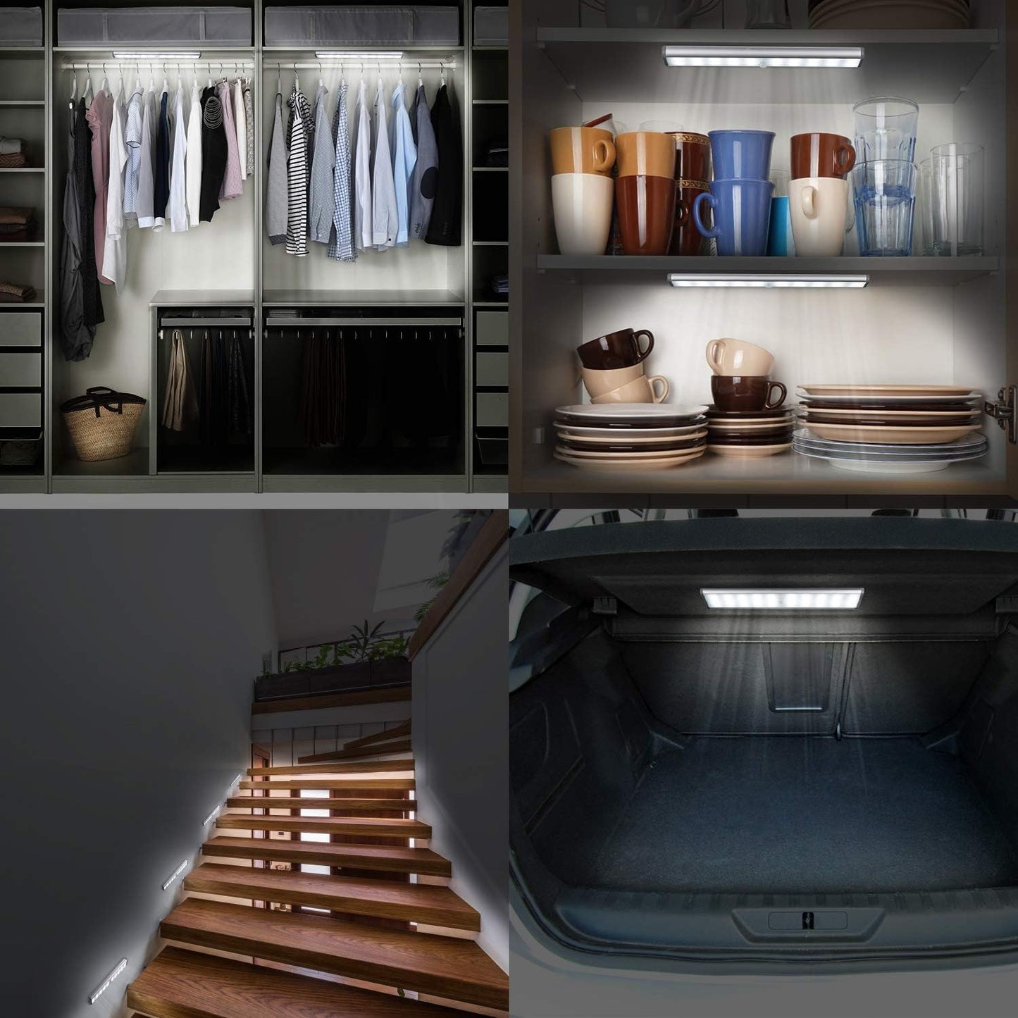 Wireless Motion Sensor Cabinet Lights 10-LED USB Rechargeable Closet Lights LED Under Cabinet Lighting for Wardrobe/Drawer/Stairs/Cupboard/Counter/Pantry/Stairs,Stick On Anywhere,2 Pack,White Light