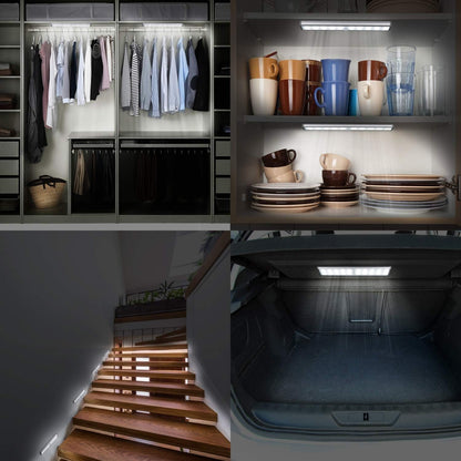 Wireless Motion Sensor Cabinet Lights 10-LED USB Rechargeable Closet Lights LED Under Cabinet Lighting for Wardrobe/Drawer/Stairs/Cupboard/Counter/Pantry/Stairs,Stick On Anywhere,2 Pack,White Light