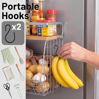 Ofiray-home Magnetic Shelf for Fridge with Wood Lid, Fruit Potato and Onion Storage Bins, Pantry Organizers & Storage, Large Container Magnetic Spice Rack for Refrigerator, Kitchen Counter, Cabinet