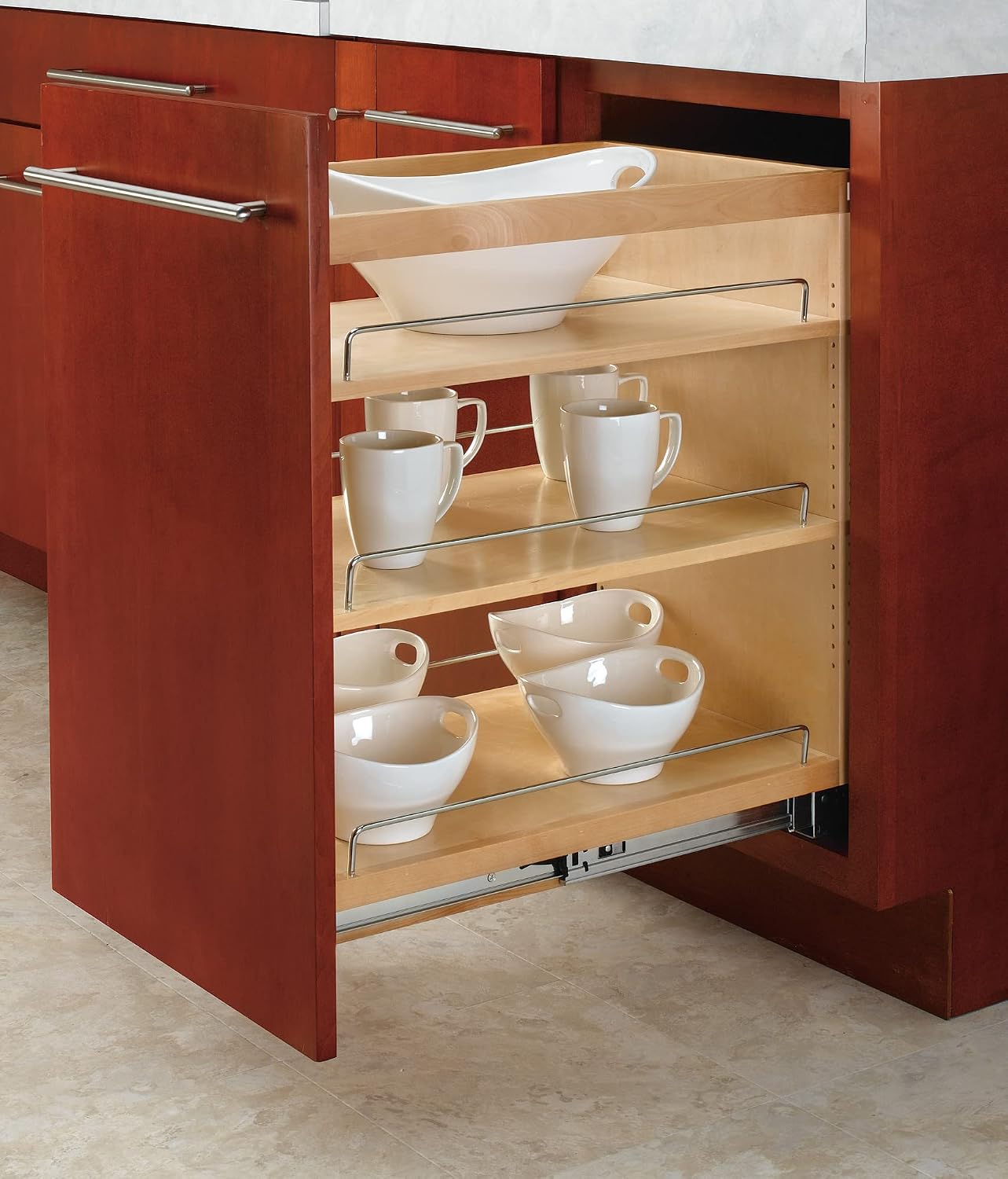 Rev-A-Shelf Pullout Kitchen Cabinet Organizer, Min Cabinet Opening 5.5" W | 5" W Slide Out Pantry Spice or Utensil Storage Rack with Adjustable Shelves for Base Cabinet Organization, 448-BC-5C