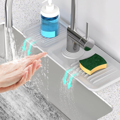 24 Inch Longer Faucet Mat for Kitchen Sink [5° Slope Fast Self-draining]Bathroom Kitchen Sink Splash Guard Silicone Sinks Faucet Mat Splash Guard for Kitchens Sinks Area Tidy Splashs Draining Mats