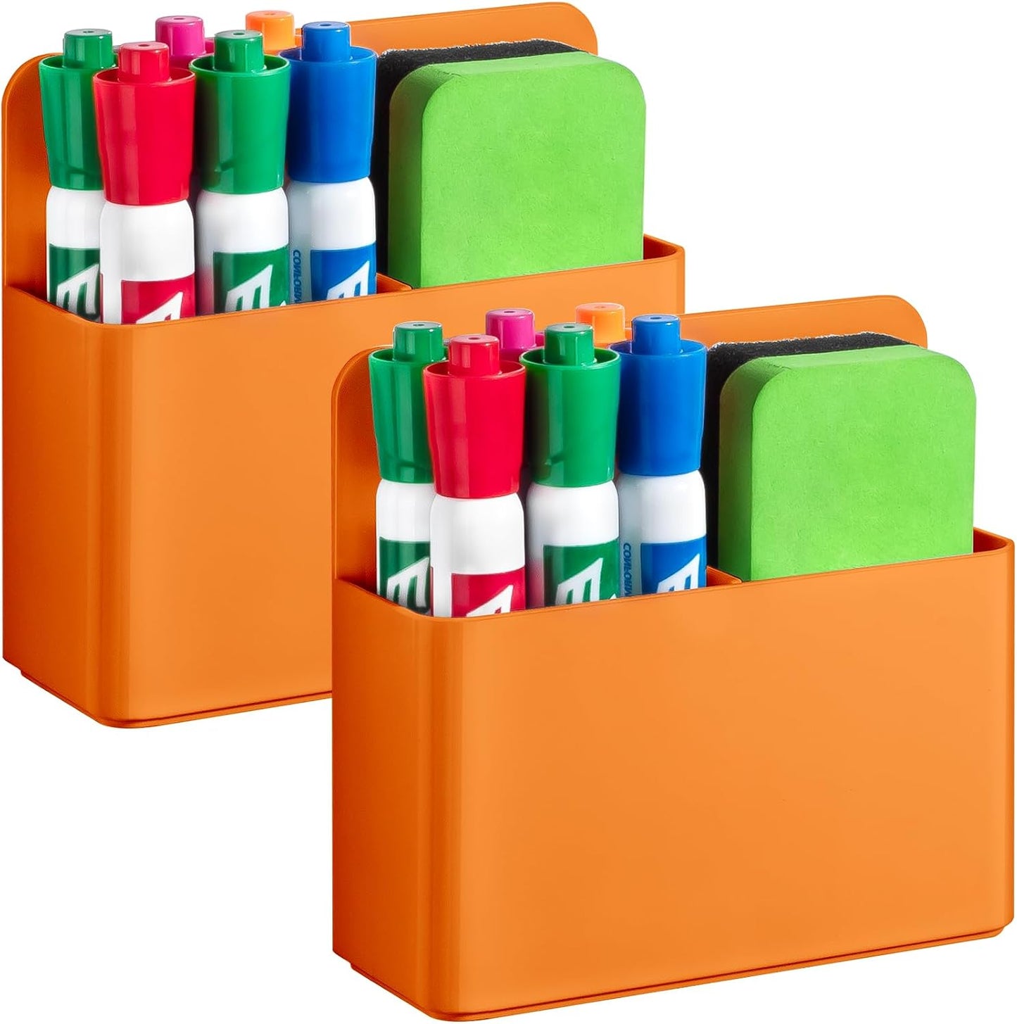 2 Pack Magnetic Pen Holder Cup for Whiteboard, Classroom Supplies | Plastic Magnetic Dry Erase Marker Holder for Refrigerator Fridge, Pencil Cup for School, Locker Accessories Organizer-White