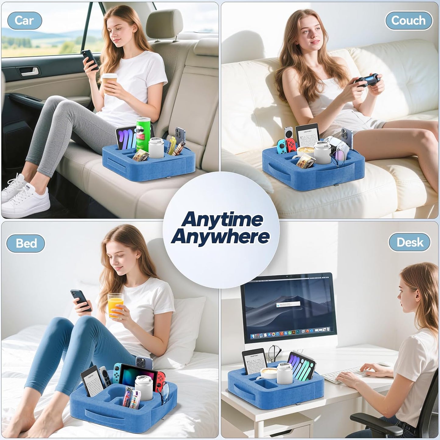 Couch Cup Holder Pillow, Sofa and Bed Caddy for iPad, Kindle, Switch, Game Controller, Remotes, Phones, Small-Sized Cup & Drink Holder for Couch, Bed, Desk, Car, Beach, Bathroom Cup Holder