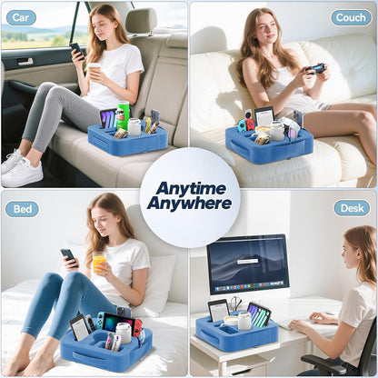 Couch Cup Holder Pillow, Sofa and Bed Caddy for iPad, Kindle, Switch, Game Controller, Remotes, Phones, Small-Sized Cup & Drink Holder for Couch, Bed, Desk, Car, Beach, Bathroom Cup Holder