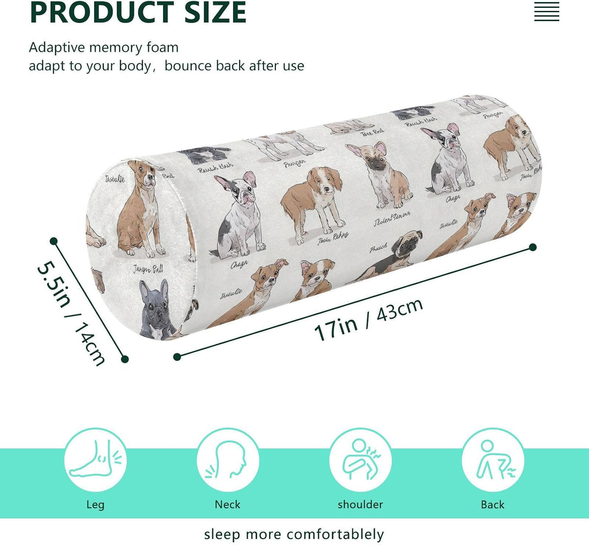 Gredecor Cervical Neck Roll Pillow Magnolia White Flowers on Navy Blue Round Memory Foam Pillows Cylinder Bolster Pillow with Washable Cover, Pain Relief Neck Pillows for Sleeping Support, 5.5x17IN