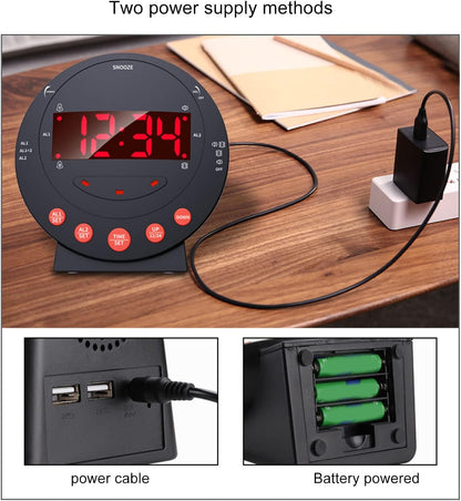 LiebeWH Extra Loud Vibrating Alarm Clock 113dB with Bed Shaker and Flashing Light for Heavy Sleepers and Hearing Impaired