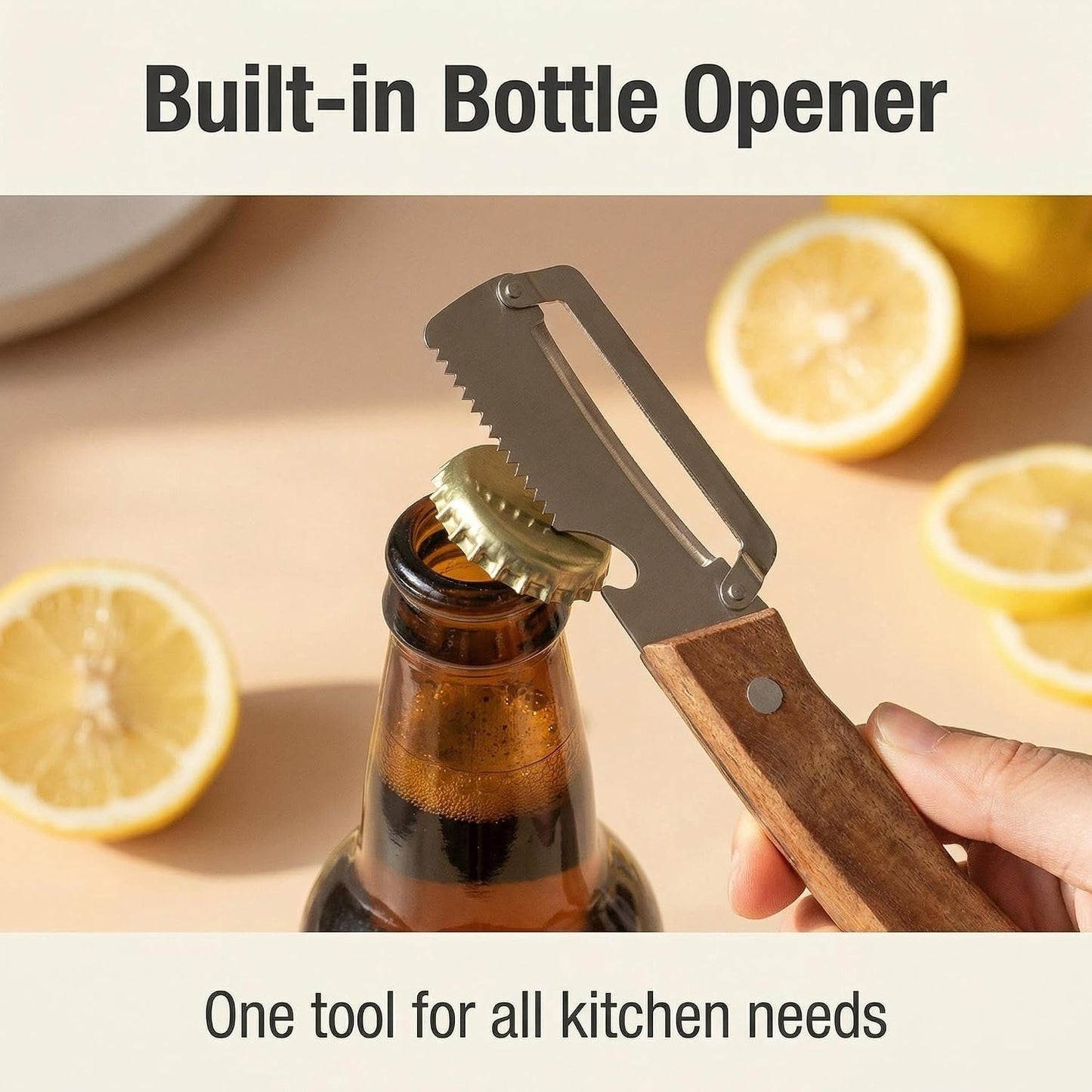 Multi-functional Vegetable Peeler, Natural Wooden Handle with Bottle Opener, Premium Stainless Steel Peeler, Kitchen Tool for Fruits & Vegetables