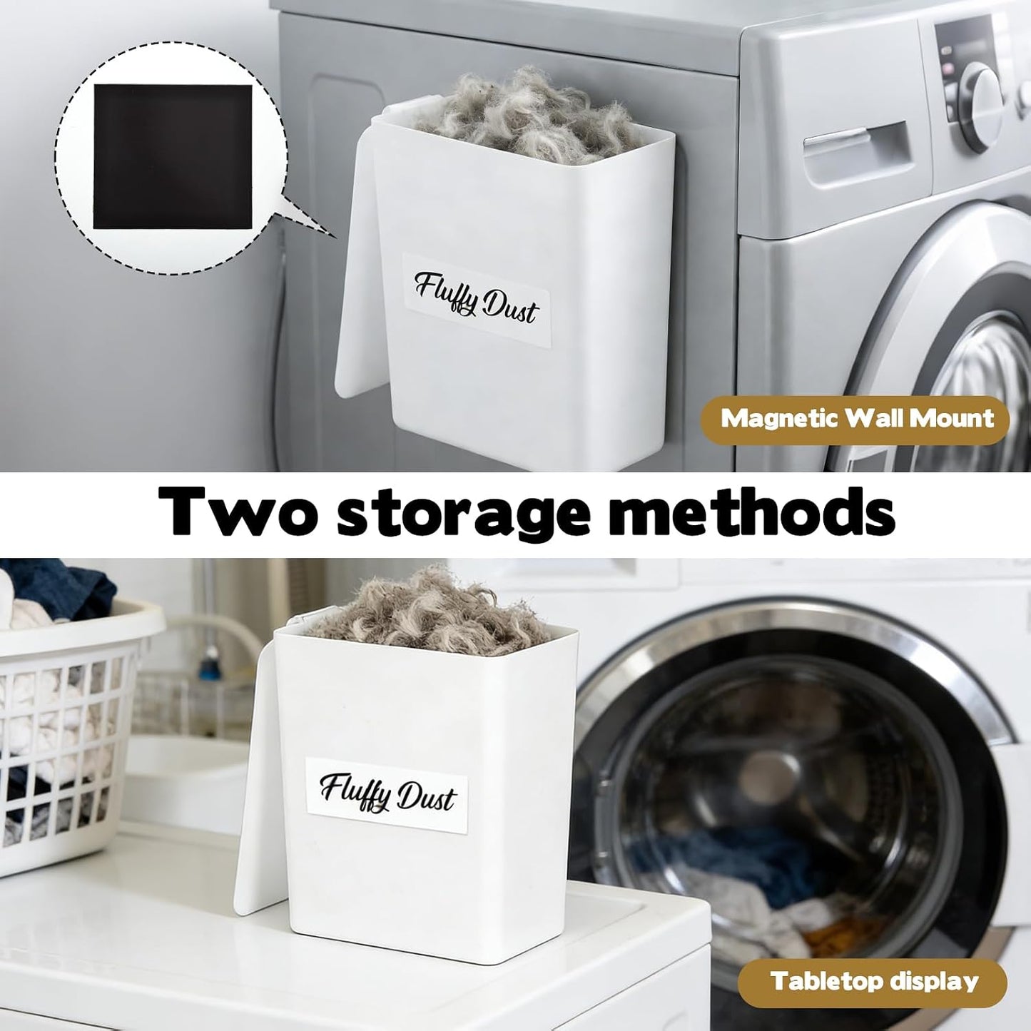 Rainmae Magnetic Laundry Lint Bin with Lid, Dryer Lint Bin, Wall-Mounted Trash Can with Lid Plastic Storage Dryer Lint Holder, Magnetic Lint Bin, Space-Saving Organizer Solution for Laundry, White