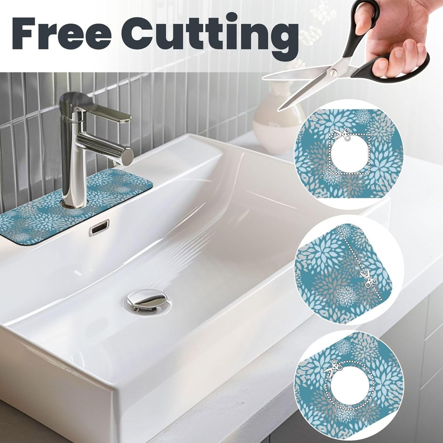 Wildflowers Floral Flower Kitchen Sink Splash Guard Faucet Mat Super Absorbent Fast Drying Mat Sink Gadgets-Fast Drying Pad Sink Mat For Kitchen Bathroom (15" X 5.5" )
