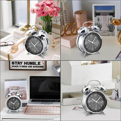 Azyh Loud Alarm Clock for Heavy Sleepers Adults, Metal 4 Inches Twin Bell Battery Operated Alarm Clocks for Bedrooms Decoration, Silent Non-Ticking, Back-to-School Gift (Red Brown)
