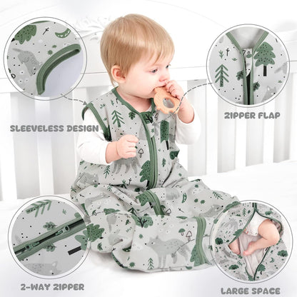 Yoofoss Baby Sleep Sack 0-6 Months Wearable Blanket for Babies 100% Organic Cotton 2-Way Zipper TOG 0.5 Toddler Sleeping Sack 3 Pack, Sleep Sacks