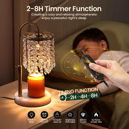 Candle Warmer Lamp with Timer Dimmer，2H/4H/8H Timer , Lamp Candle Warmer with Marble Base for Adjustable Height, Crystal Wax Melt Warmer for Jar Candles, House Warming Decor Gifts Mothers Day Gifts