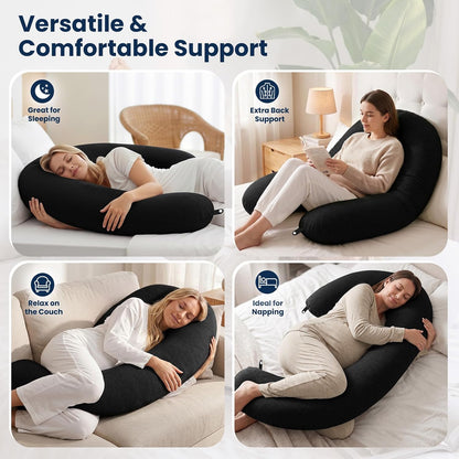 TranquilRelax C Shaped Body Pillow for Side Sleepers, Memory Foam Long Pillow for Leg, Hip & Back Support, Soft Washable Cover,Grey-47"*10"