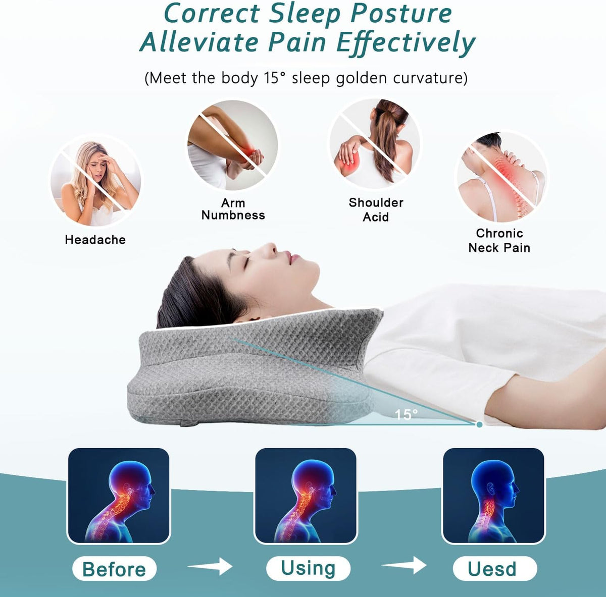 CHxxy Memory Foam Pillows, Cervical Pillow for Neck & Shoulder Pain Relief