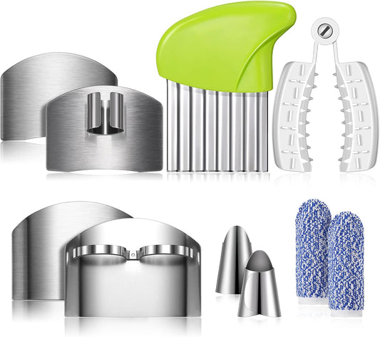 10 Pcs Finger Guards Cutting Protector Stainless Steel Kitchen Set | Safe Cutting Food Prep Tools, for Potato, Butter, Lettuce, Crinkle Grater, Vegetable Slicer, Kids Chopping Tool, One Size