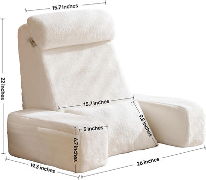 22" X-Large Reading Pillow for Bed Sitting Up with Sturdy Armrests & Supportive 60° Ergonomic Backrest Design for Reading, Gaming, TV & Relaxation