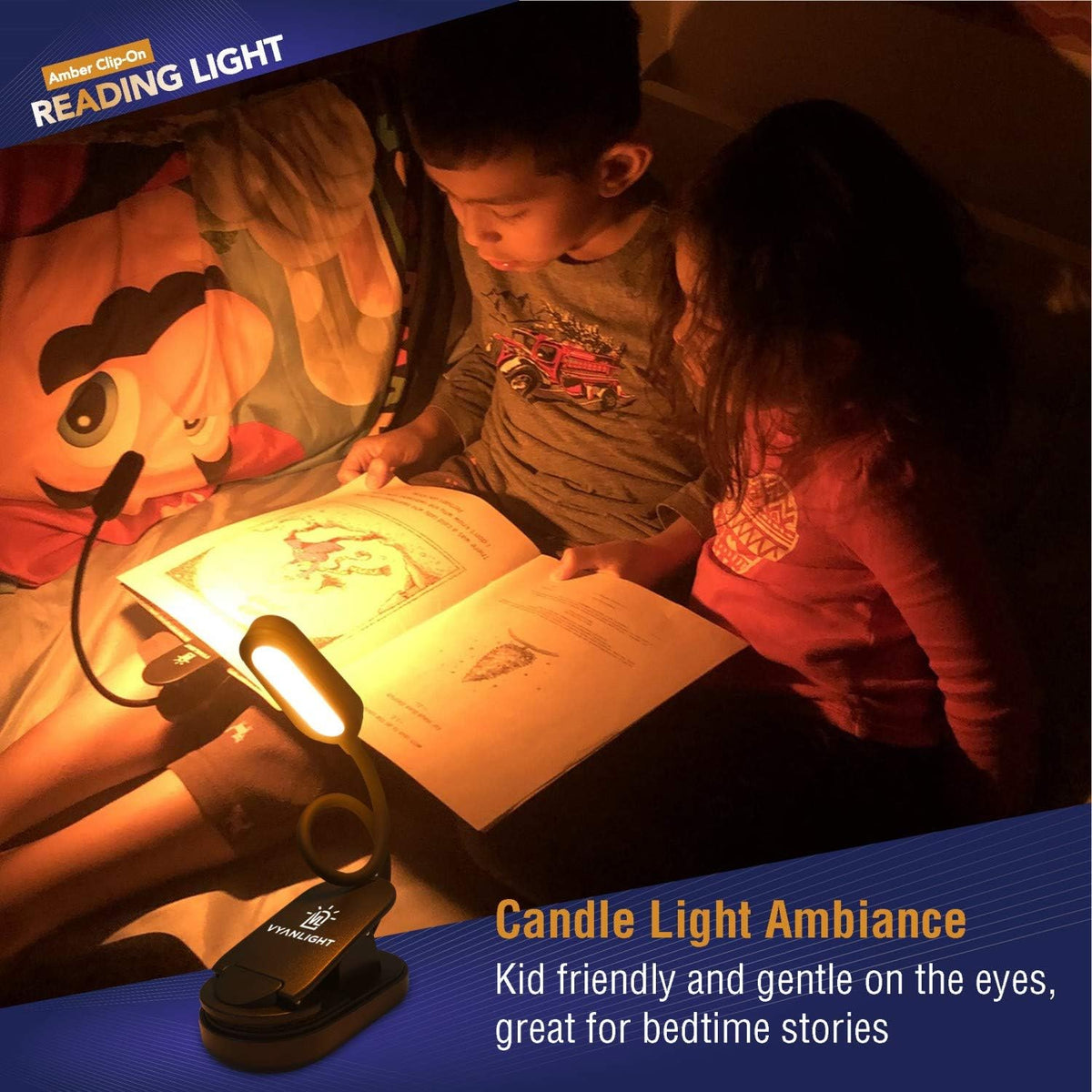 VYANLIGHT Book Light for Reading in Bed, Amber Color Reading Lamp with 360° Rotating Gooseneck, Rechargeable and Dimmable Warm Glow LED Clip-on Light, 1600K Eye Care Portable Light for Readers
