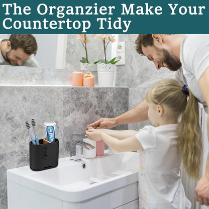 Bamboo Toothbrush Holder for Bathrooms Toothpaste Organizer, Small, White | 2 Slots, Easy to Clean, Plastic, Kids Electric Toothbrush, Drainage, Removable, For Bathroom, Vanity, Kitchen Sink, Office