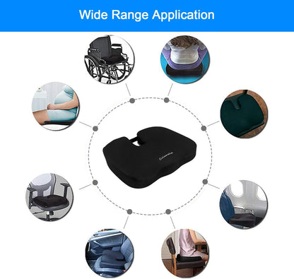 Seat Cushion Premium Memory Foam Non-Slip Coccyx Tailbone Cushion for Office Chair, Car Seat, Wheelchair, Yoga and Travelling- Back, Hip and Tailbone Pain Relief
