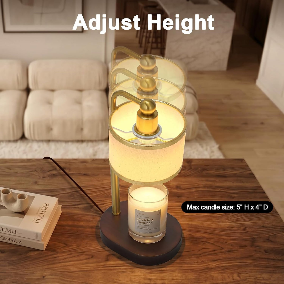 Candle Warmer Lamp with Timer, Modern Golden Candle Warmer for jar Candles, Electric Wax Warmer, Includes 2 Bulbs, Birthday Gift for Women, Mom, Housewarming - Linen