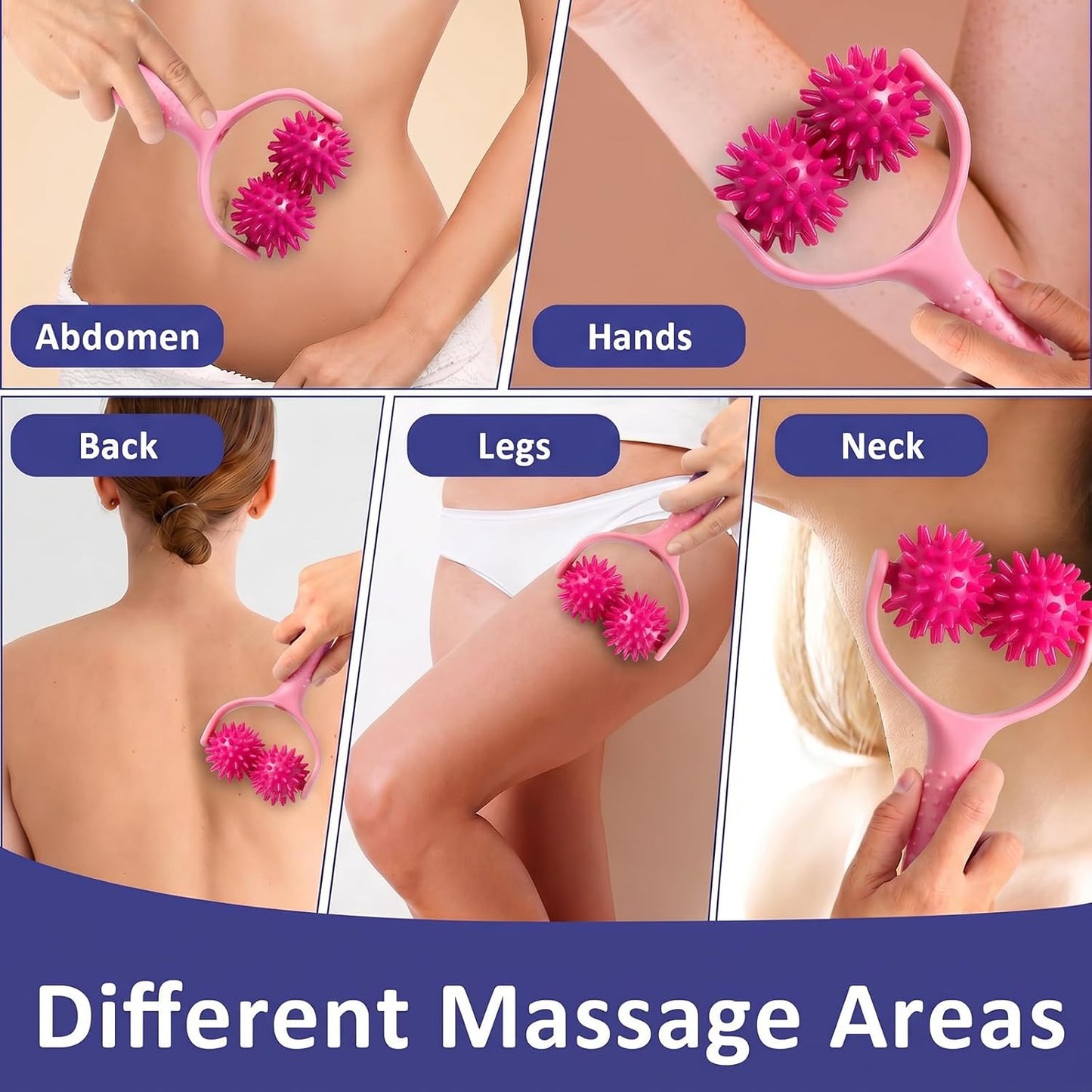 Handheld Spiky Massage Balls Rollers, 2 Wheel Spiky Massage Ball Rollers Silicone Manual Massage Roller with Handle Pressure Point Muscle Massage Tool for Foot Arm Body Neck Leg Pain Pressure Relief