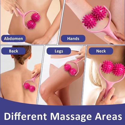 Handheld Spiky Massage Balls Rollers, 2 Wheel Spiky Massage Ball Rollers Silicone Manual Massage Roller with Handle Pressure Point Muscle Massage Tool for Foot Arm Body Neck Leg Pain Pressure Relief