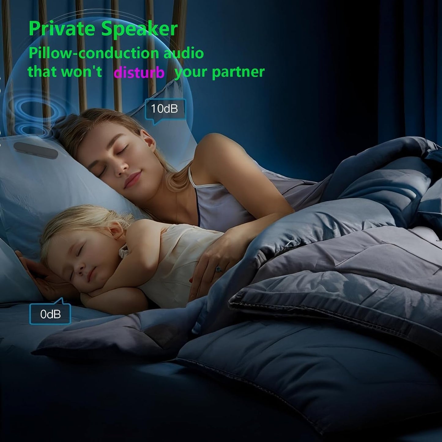 Private Mini Under Pillow Speaker Bluetooth for Sleeping, Portable Bone Conduction Technology with Volume Control/TF Function, Wireless White Noise/Sleep Aid（Inky