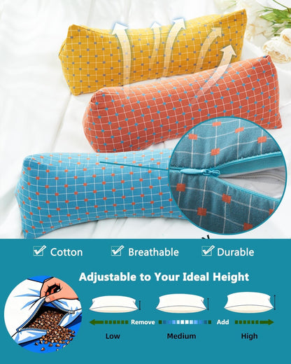 Buckwheat Cervical Neck Roll Pillow, Adjustable Firm Support for Neck Pain Relief, 15.7x6 Inch Buckwheat Hull Pillow for Back Side Sleepers