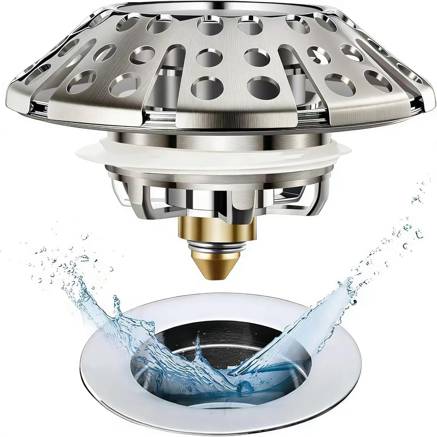 AzWzz Universal Tub Stopper Bathtub Drain Plug, Pop Up Tub Drain Hair Catcher, Drain Cover with Strainer, for 1-3/8 to 2in Bath Drain Hole