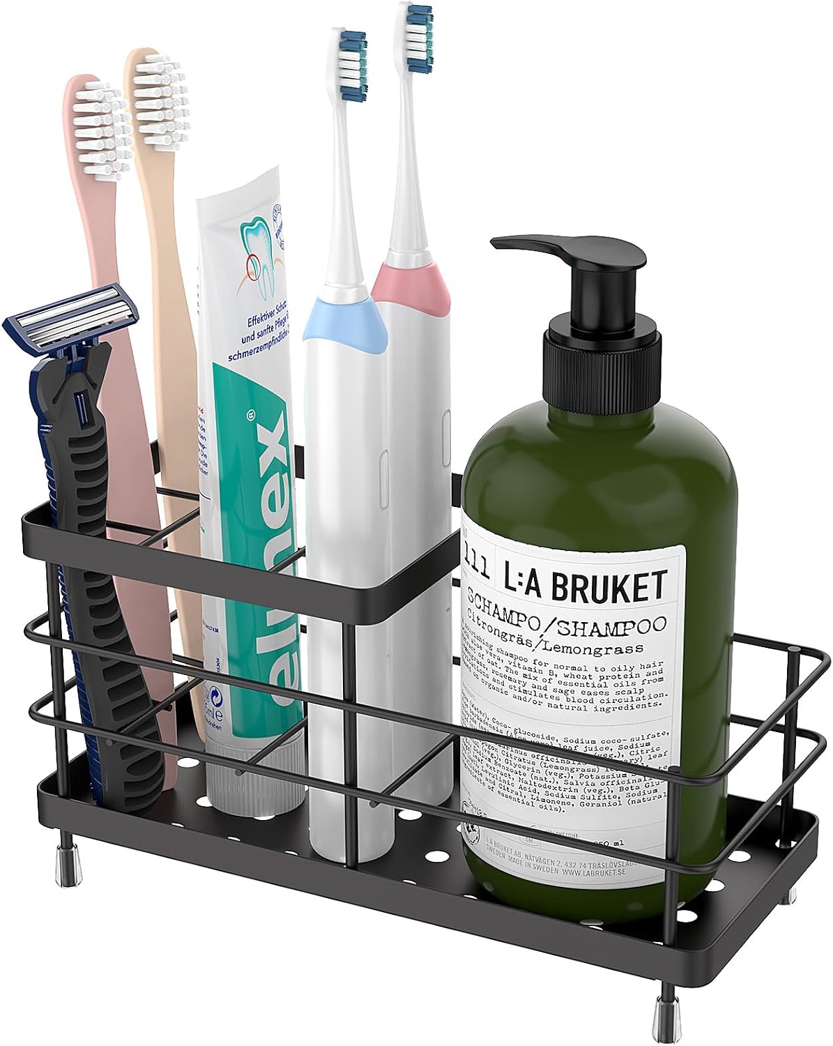 Luxspire Toothbrush Holders for Bathroom, Stainless Steel, 6 Slots, Black | Toothbrush Holders With Drainage, For Bathroom Countertop & Kitchen Sink, Bathroom Accessories