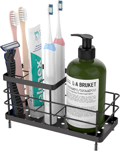 Luxspire Toothbrush Holders for Bathroom, Stainless Steel, 6 Slots, Black | Toothbrush Holders With Drainage, For Bathroom Countertop & Kitchen Sink, Bathroom Accessories