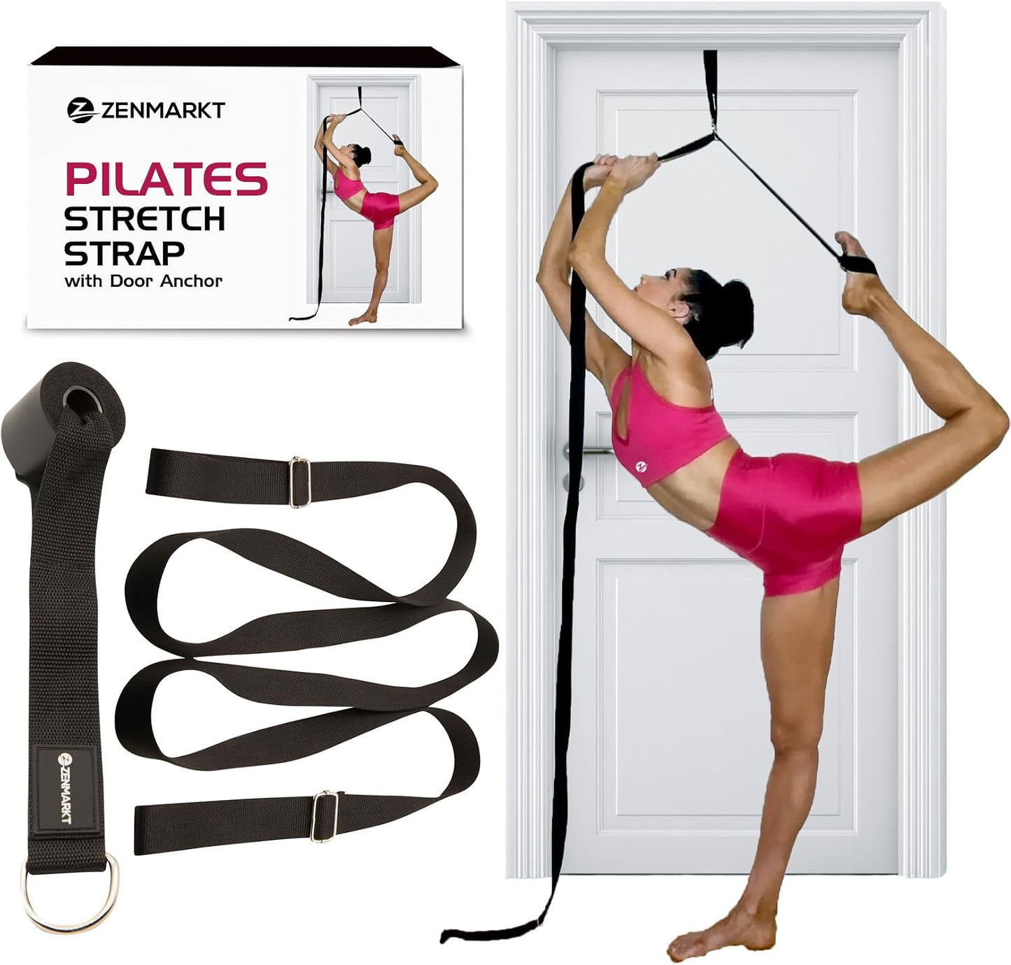 Pilates Stretching Strap with Door Anchor for Flexibility Training | Improve Leg Flexibility, Core Stability and Posture Alignment - Ideal for Pilates, Stretching, Mobility and Home Workouts