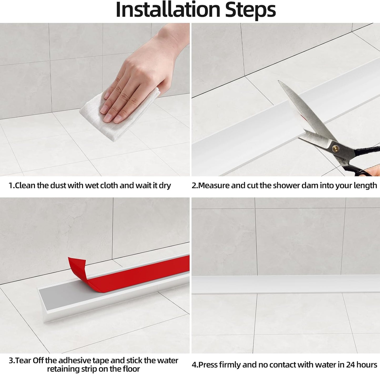 78 inch Shower Threshold Water Dam Barrier Water Stopper, Glass Shower Door Bottom Seal Strip, Silicone Rubber Kitchen Sink Splash Guard for Countertop, Bathtub, Bathroom（White）