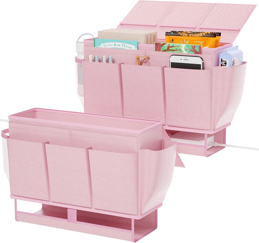 Bedside Caddy Organizer, Bed Caddy with 11 Pockets, White | Bed Organizer with Power Strip Holder, Versatile Bedside Storage Caddy for Home,Dorm,Bunk,Hospital,Crib Bed